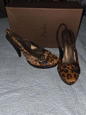Paolo Leopard Print Slingback Heels - Tan and Black
